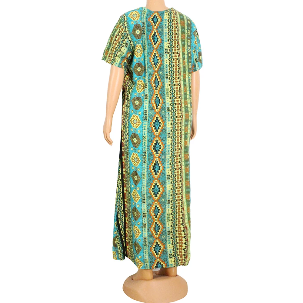 African Dress Women 2020 New Arrival Geometry Pattern Exquisite Print Cotton Female Clothes Short Sleeve Summer With Headtie