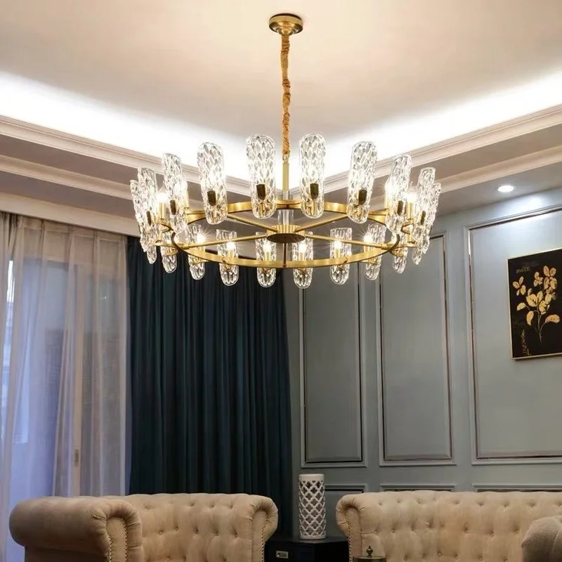 

Light luxury chandelier living room lamp dining room villa restaurant European-style luxury copper crystal chandelier