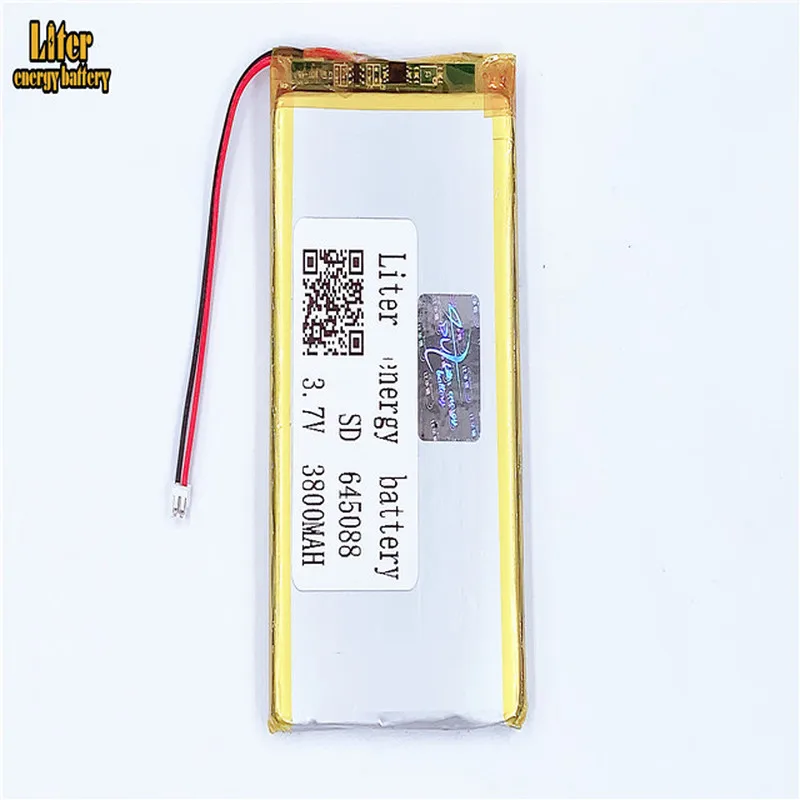 1.5MM 2pin connector 3.7V 645088 3800mah high density flat lipo lithium polymer battery li ion battery