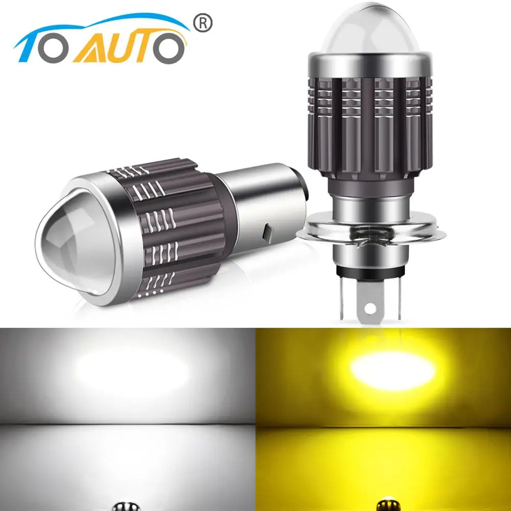 1pcs H4 BA20D Led Bulbs Motorcycle Headlight Hi/Lo Beam Dual Color Motorbike 3000K 6000K Scooter ATV Accessories Projector Lens