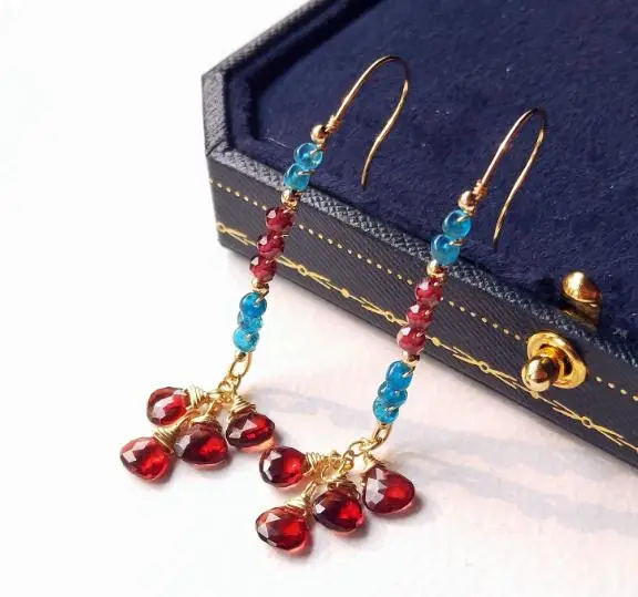 

New Favorite Garnet Apatite 14k Gold Filled Dangle Earrings Natural Stone Handmade Jewelry For Women Gift Fine Jewelry