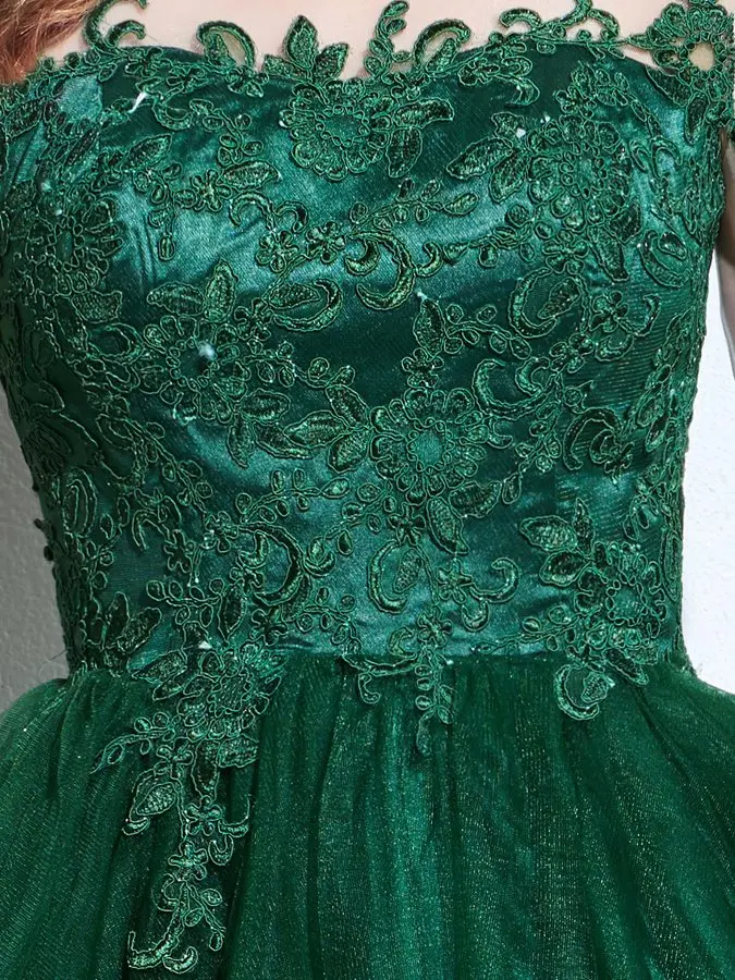 Green Half Sleeves Appliques Button Knee Length Cocktail Dresses 2025 Women Sheer Neck Prom Party Gowns robe de cocktail