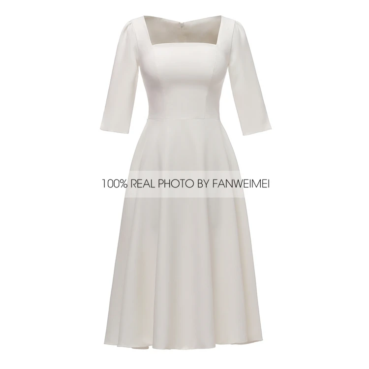 Vestido de dama de honor de satén suave y Simple, vestido de novia blanco de satén con cremallera en la espalda, fiesta de boda de estilo coreano, formal, largo hasta el té