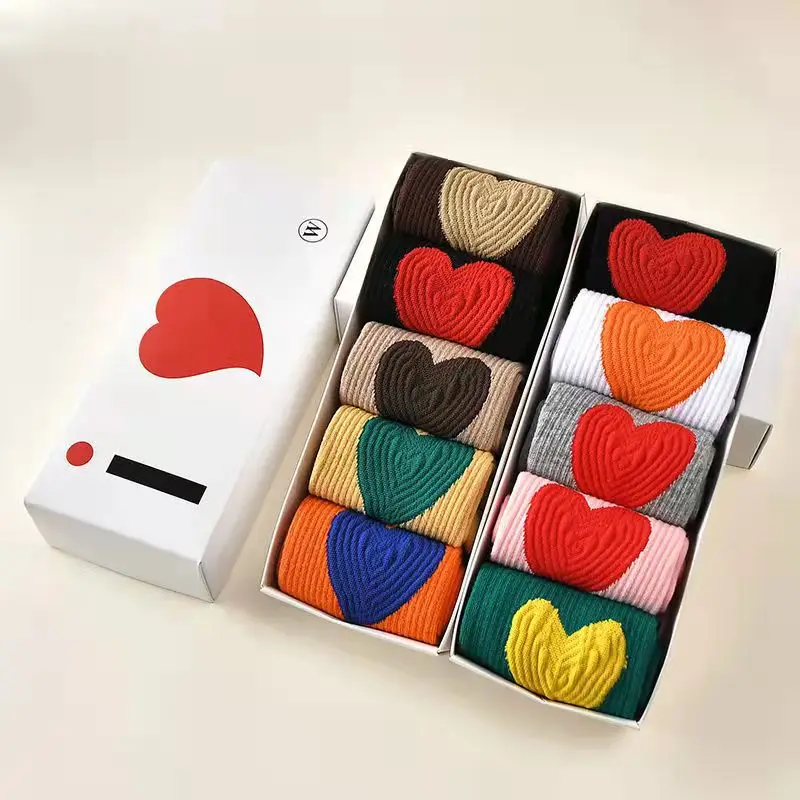 Tide Kawaii Korean style Women socks Love Heart Pattern Cute Campus Simple Basic Fresh Female Sokken Happy Socks Sweet Girls