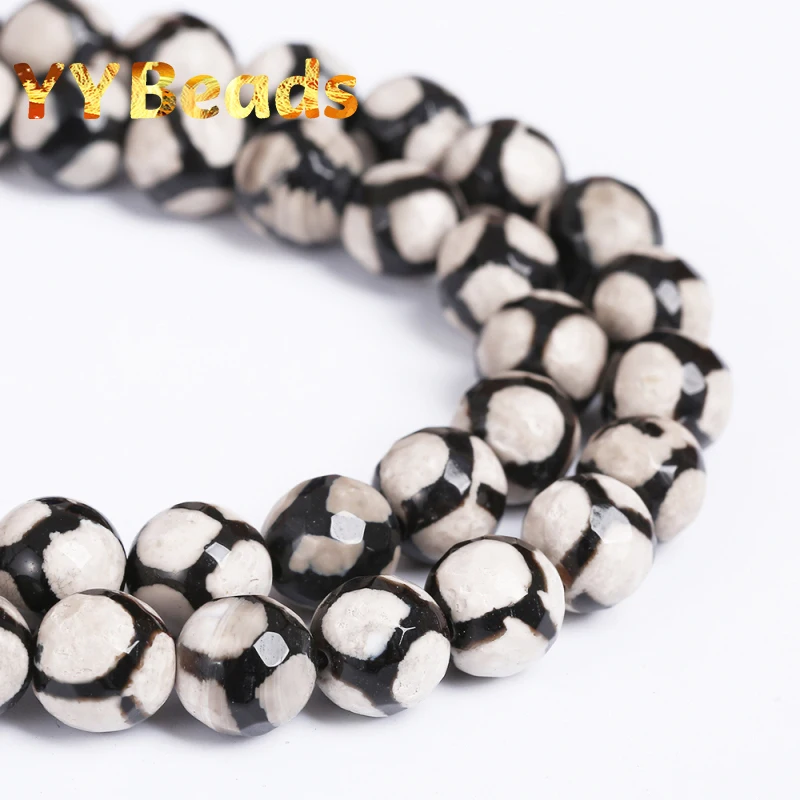 Natural Faceted Black White Stripe Dzi Agates Beads Tibetan Mystical Football Stone Beads For Jewelry Making Bracelet 8 10 12mm