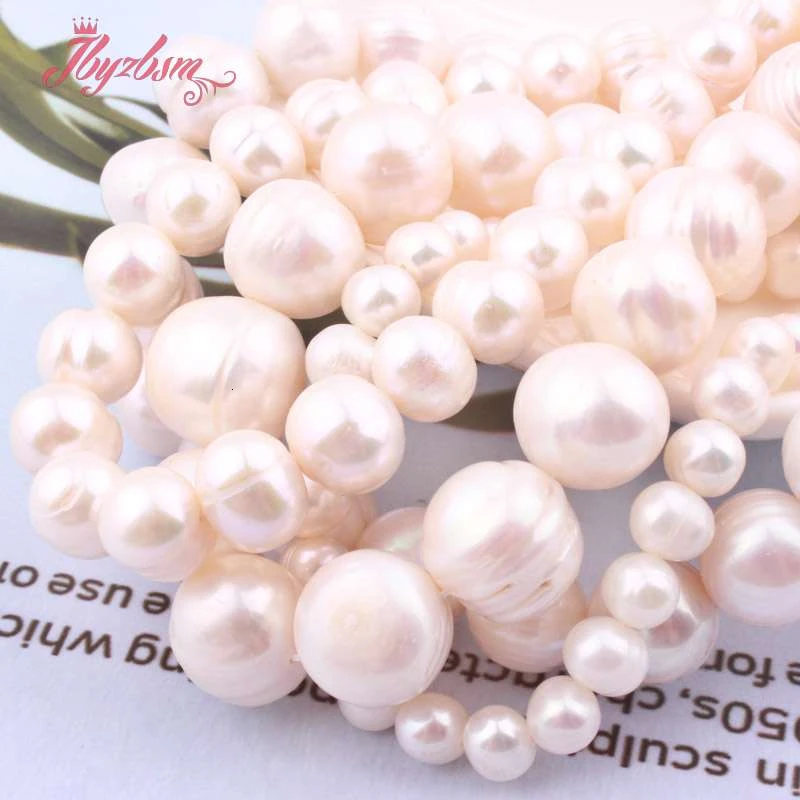 Natural A Grade Nearround Freshwater Pearl White 9-10/10-12/11-14MM Stone Beads For DIY Necklace Bracelet Jewelry Making 15\