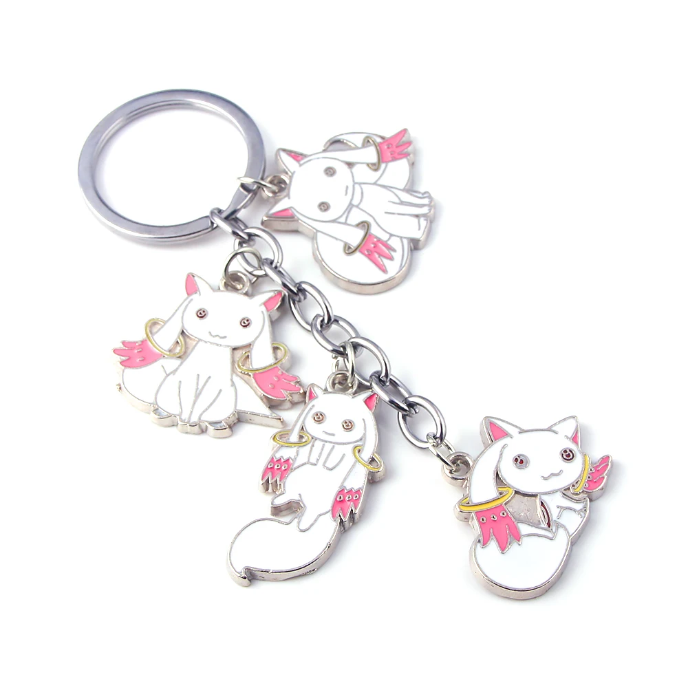 Anime Puella Magi Madoka Magica Keychain Cute Cartoon Incubator Qbay Pendant Keyring for Women Bag Car Accessories Jewelry