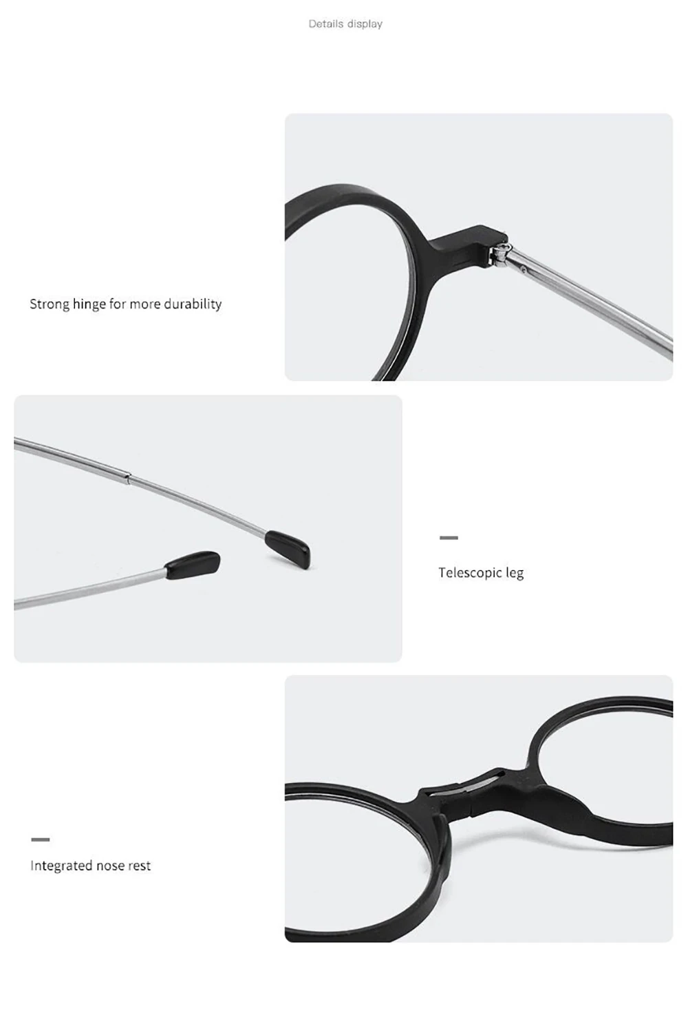 Runde (8) Mode Faltbare Lesebrille Für Frauen Protable Smart Gläser Mit Fall Rahmen Brillen Männer gafas de lectura – Detail 7