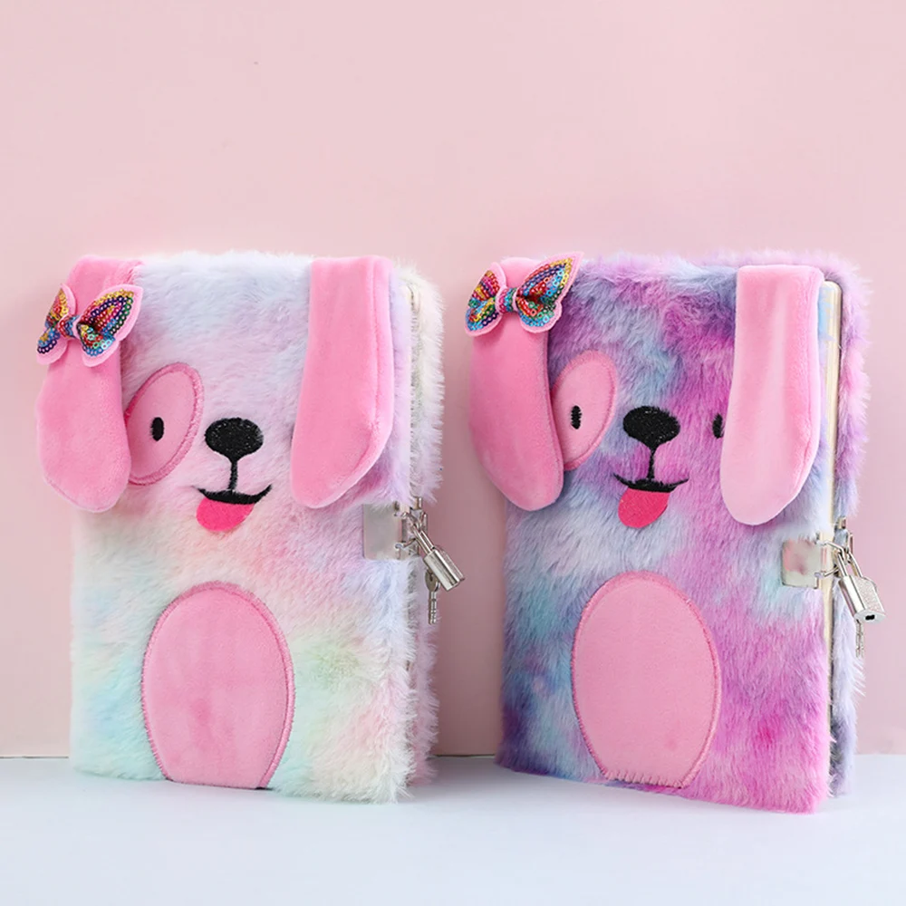 Plush Notebook with Lock Cute Dog Journal A5 Diary Unicorn Planner Organizer Kawaii Back to School Note Book Korean Sketchbook