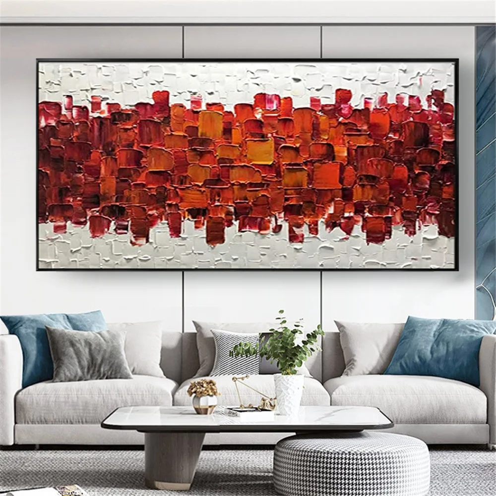 Modern Utility Knife Thick Oil Texture Canvas Painting Red Salon Picture Hand-Painted Oil Painting Wedding Decoration Wall Art