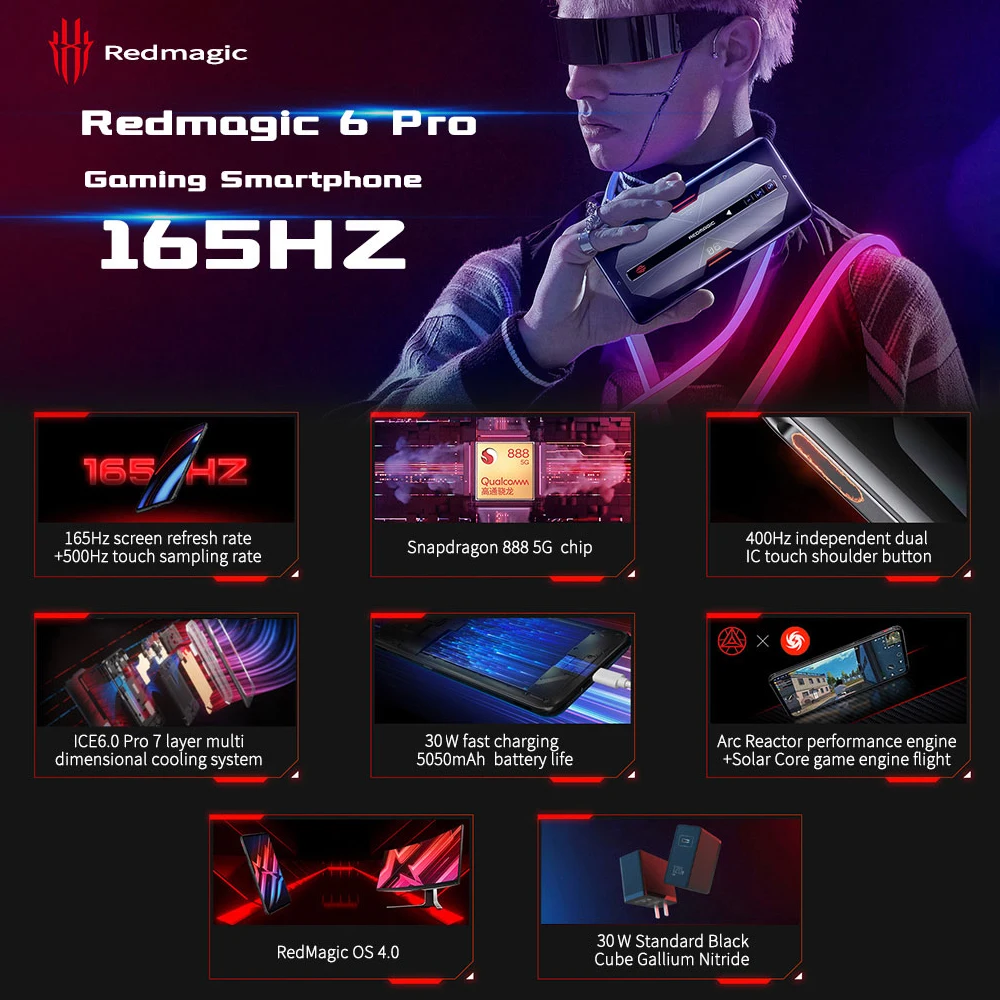 Игровой смартфон Nubia Red Magic 6 Pro, глобальная прошивка, экран 6,8 дюйма AMOLED, Восьмиядерный процессор Snapdragon 888, камера 64 мп, RedMagic 6 Pro