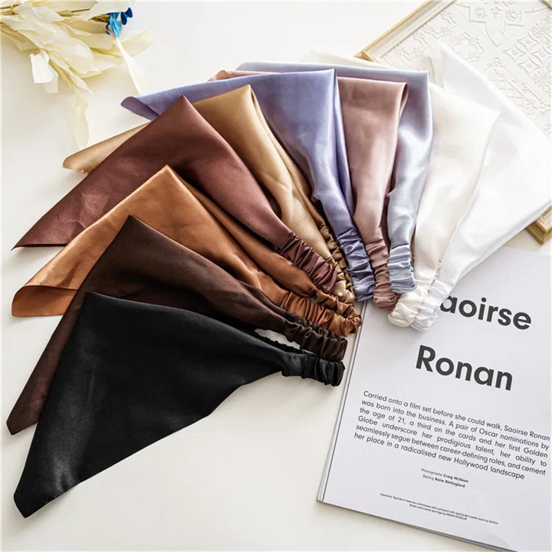 Ruoshui Solid Satin Bandanas For Woman Girls Triangle Head Scarf Ladies Summer Autumn Hair Scarf Hair Accessories Turban