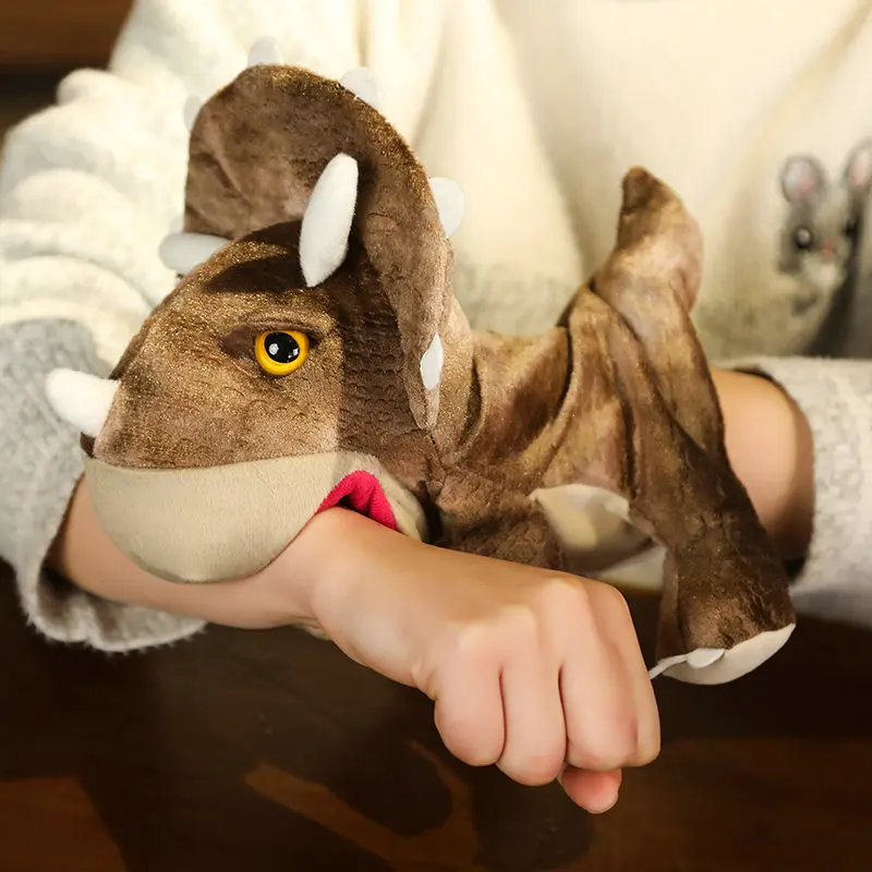 Cartoon Simulation Dinosaur Triceratops Plush Stuffed Toy Puppet Hand-Made Holiday Birthday Gift Game Doll