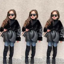 Children Girls Pu Leather Jackets Girls Thicker Velvet Thicken Coats Kids Fashion Outerwear Tops 3-10y ws1300