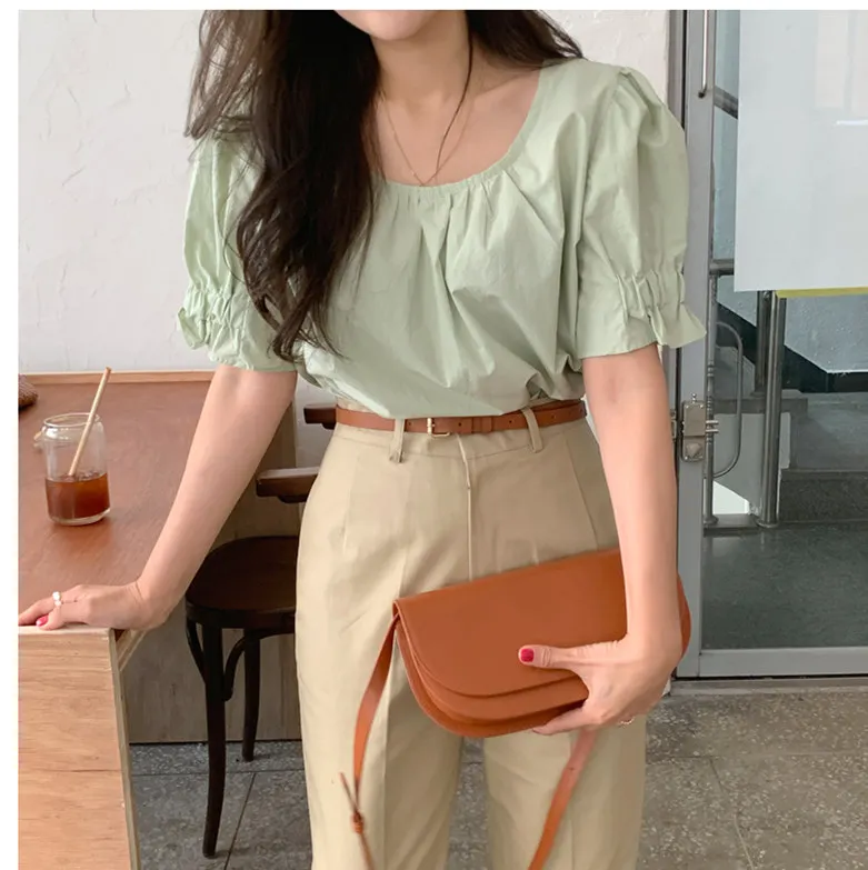 

New spring Vintage solid Shirt female Oversize Tops Women short sleeve Girls Blouse Summer New Women Blouses femme Blusas