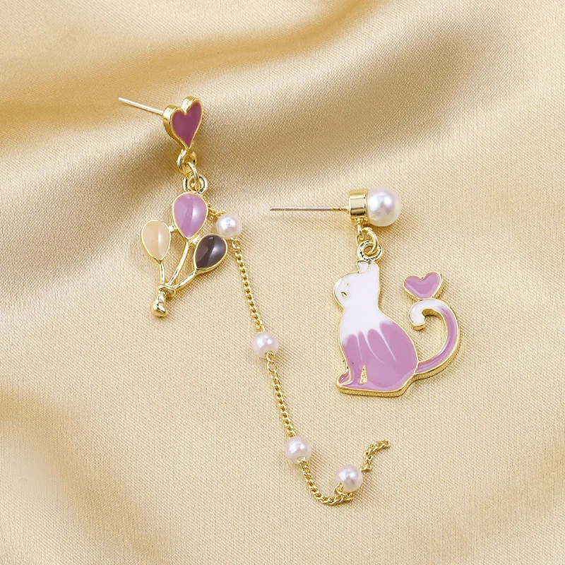 Korean Fashion Earrings 2020 New Temperament Earrings Purple Cat Balloon Asymmetric Long Tassel Earrings Women\'s Clothing