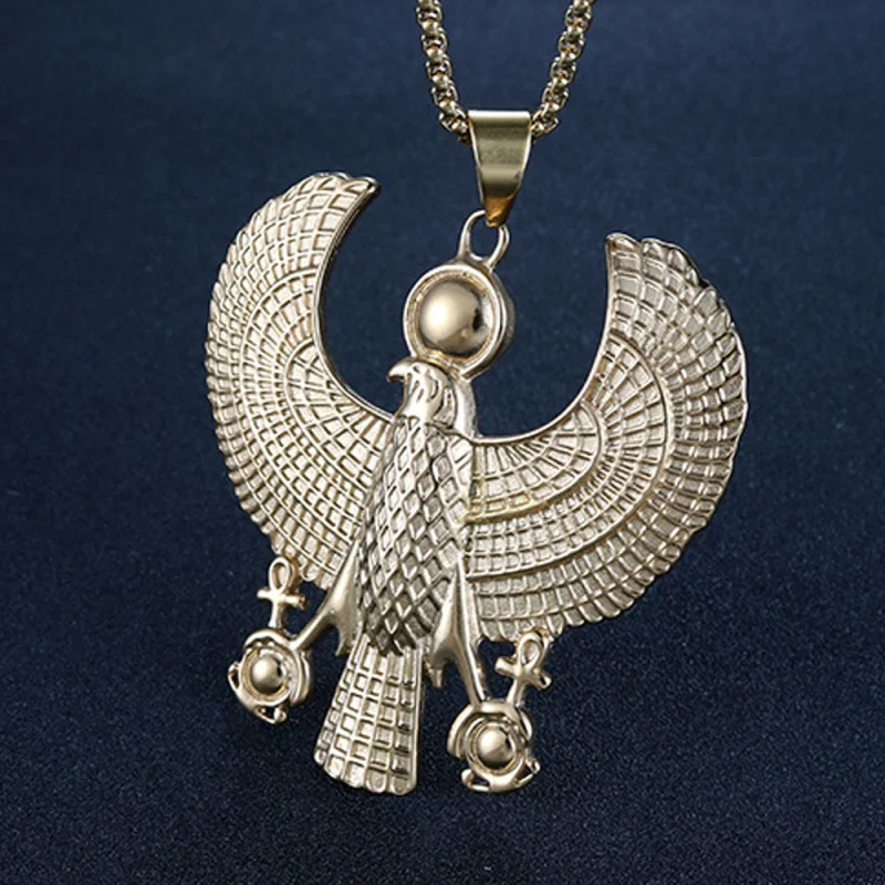 Vintage Egyptian God Horus Royal Falcon Eagle Stainless Steel Necklace Pendant