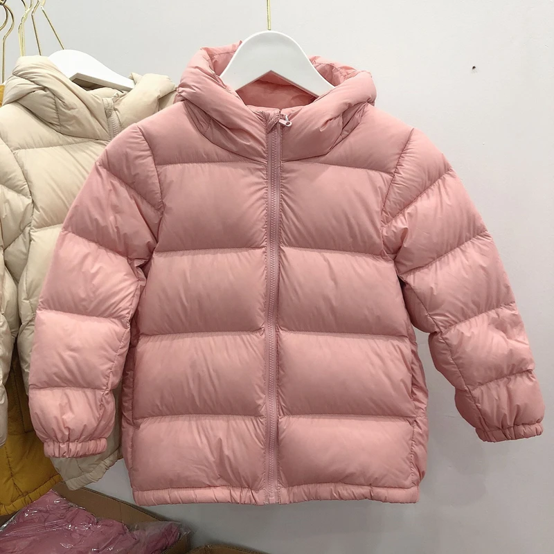 Children's Down Jacket Boys Girls Winter Coat Parent-Child Hooded Down Jacket Solid Thicken Hooded White Duck Down Coat Children