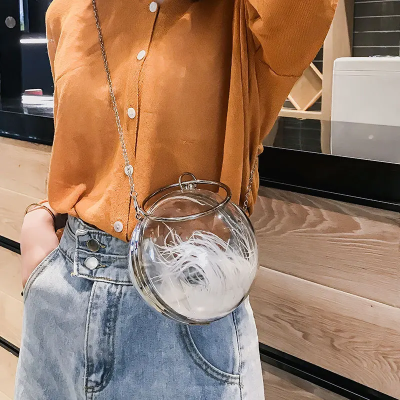 Designer Transparent Clear Pvc Small Round Bag Mini Women Handbags Chain Shoulder Messenger Bag Wrist Bag Clutch Purse New 2020