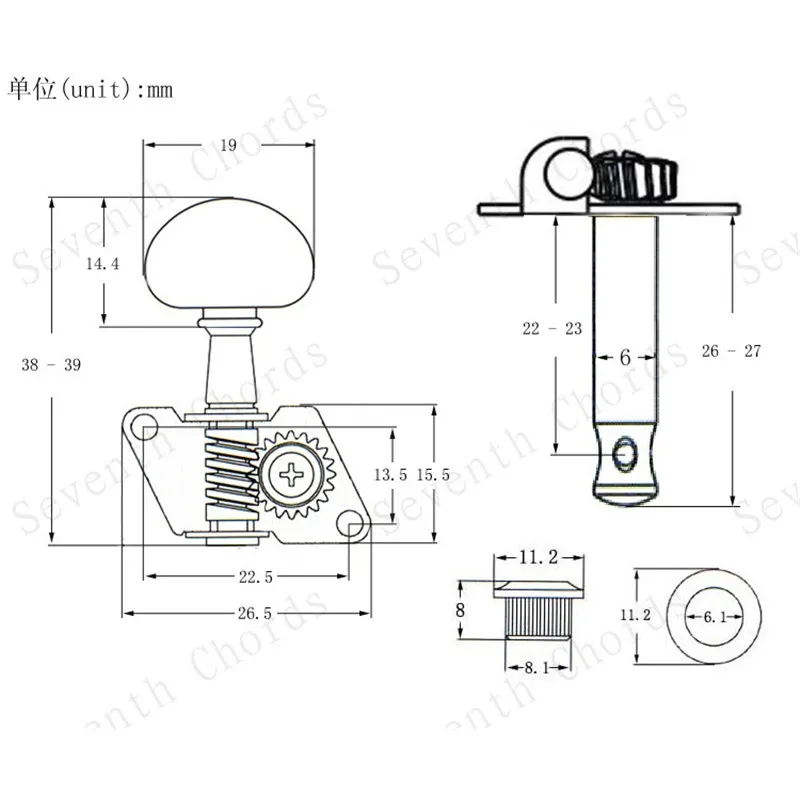 EIN Set 6pc Kleine Halbkreis Tasten Open Gear Inline Gitarre String Mechaniken Tuning Pegs Tasten Mechaniken Gitarre Zubehör teile – Detail 11