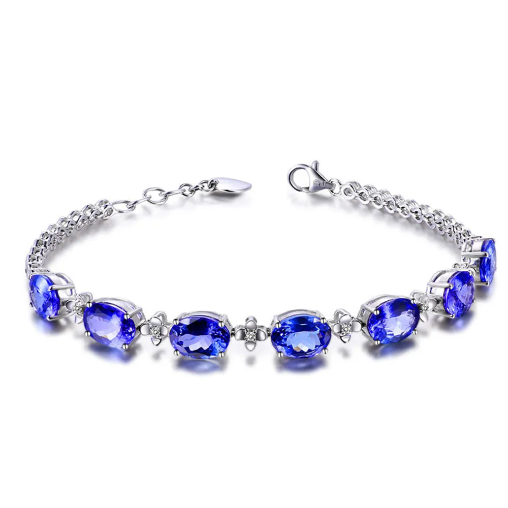 

Sapphire bracelets for women white gold silver color blue gemstones crystal aquamarine diamond stones luxury jewelry gifts