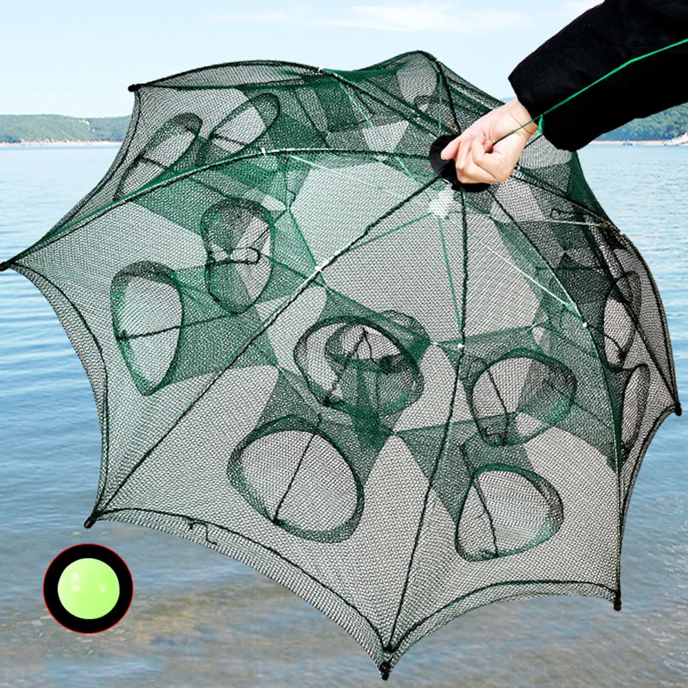 Umbrella Net Folding Fishnet Lobster Basket Fishing Cage for Fish Feeder Catcher Lobster Shrimp Trap Crab Cage Tool 4-20 Holes