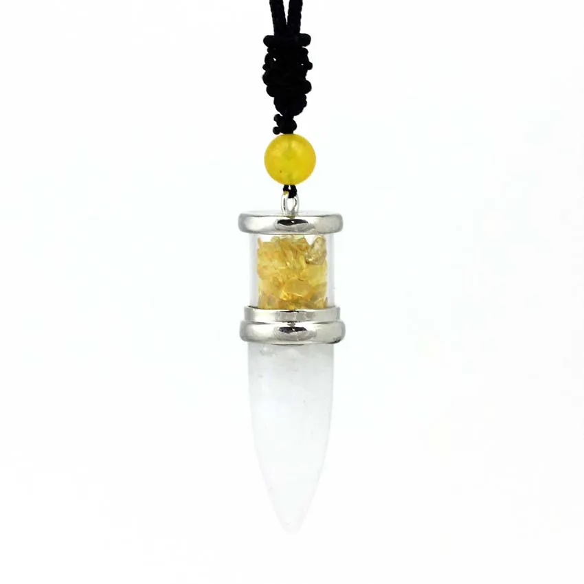 KFT Natural Healing Crystal Quartz Reiki Stone Necklace Rock Citrines Bullet Shape Pendulum Stone Pendant Jewelry For Women Men