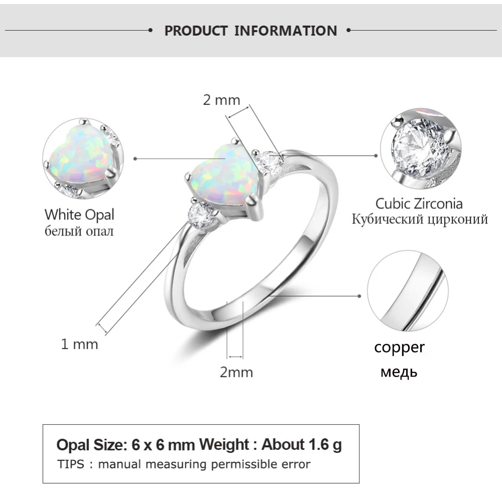 Classic Eternal Heart Rings Silver Color Blue Pink White Opal Women's Ring Engagement Finger Ring Fashion Jewelry for Women images - 6