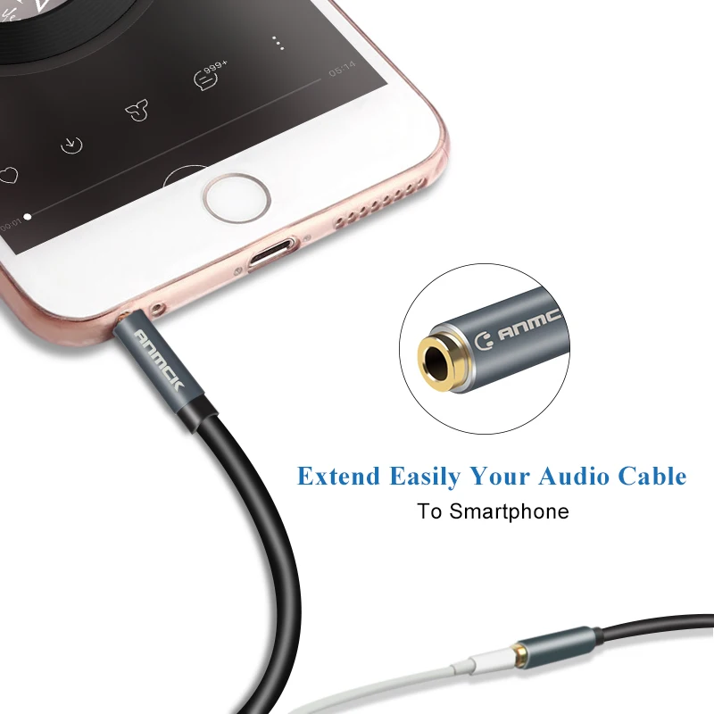 Anmck-Cable de extensión de Audio para auriculares, conector auxiliar estéreo de 3,5mm para Huawei P20 lite, Xiaomi Redmi 5 plus y PC