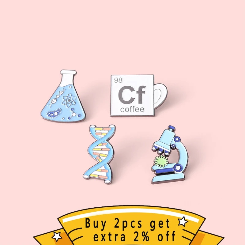 Microscope Enamel Pin Flask DNA Coffee Cup Brooches Metal Badge for Backpack Hat Bags Accessories Scientist Science Teacher Gift