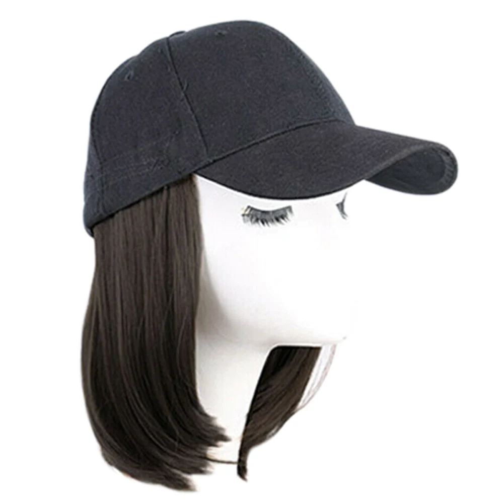 Baseball Hat with Short Hair Wigs Bob Hair Synthetic Hat for Women Summer Short Straight Hair Heat Resistant Fiber 2023 New