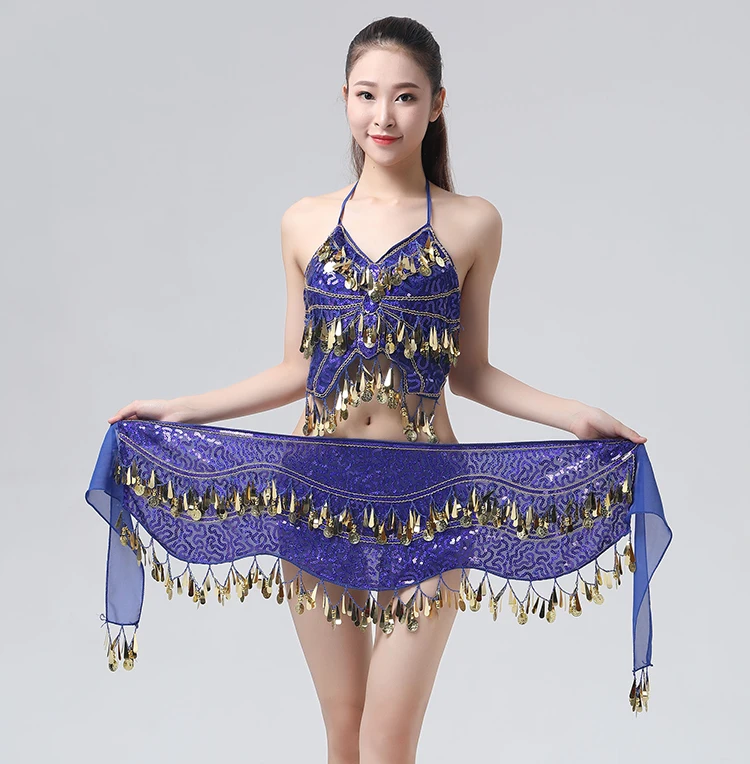 Buikdans Volwassen Sexy Pailletten Munten Kostuums India Dancing Stage Prestaties Kleding Bollywood Dance Wear Bra Taille Keten