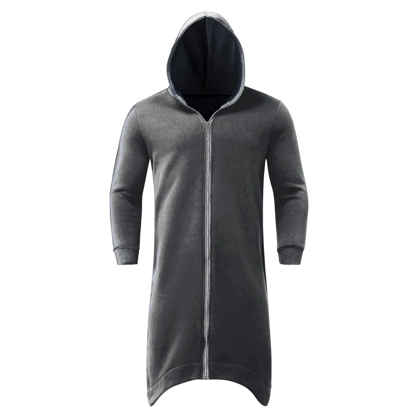 Men\'s Zipper Long Hooded Solid Color Personality Dark Style Full Body Sweatshirts Winter Warm Male Hip Hop Jacket Plus Size 5xl