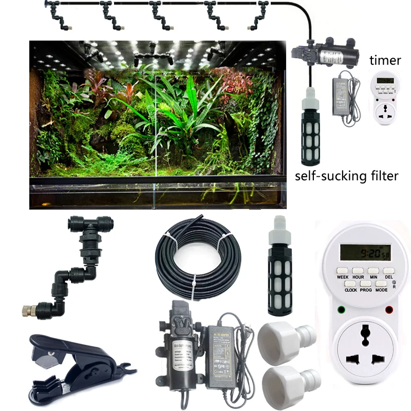 

HEMAN Reptiles Misting System Kit Aquarium Mist Sprinkler Rainforest Tank 360 Adjustable Pet Cooling System kit