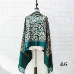 Paisley cachecol de cashmere bordado de flores, cachecol de inverno feminino pashmina tassel xale, senhoras elegantes e grossas, lenço coberta de cachecol