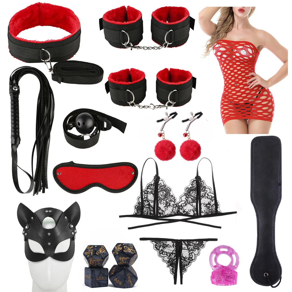 

Sex Toys for Women Men Handcuffs Nipple Clamps Whip Spanking Sex Game Dice Silicone Cock Ring Sexy Lingerie Bdsm Bondage Set