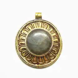 Indian Handmade Vintage Pendants Copper Capped Natural Labradorite Big Pendant TBP723