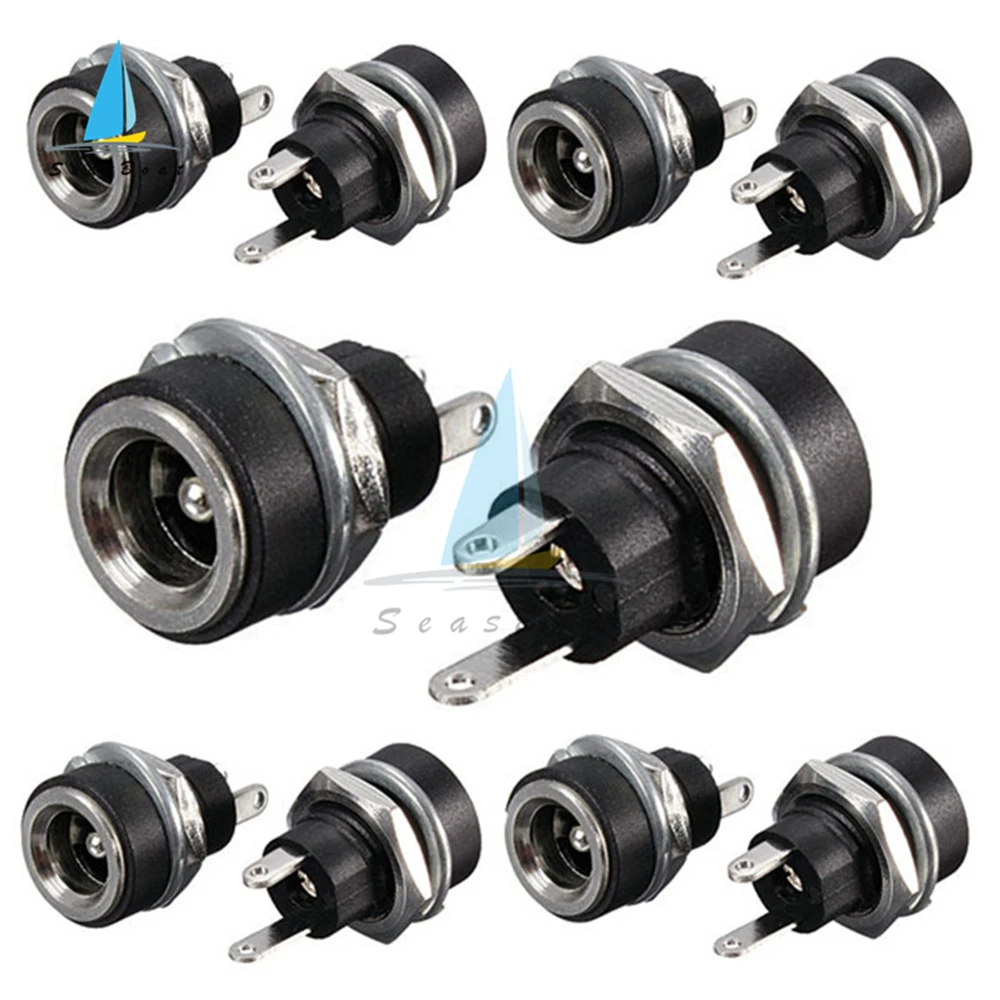 10Pcs 5.5Mm X 2.1Mm 5.5X2.1แหล่งจ่ายไฟ DC ปลั๊กตัวเชื่อมต่อโลหะแผง Mount Socket แจ็คปลั๊กอะแดปเตอร์ DC-022B DC-025M