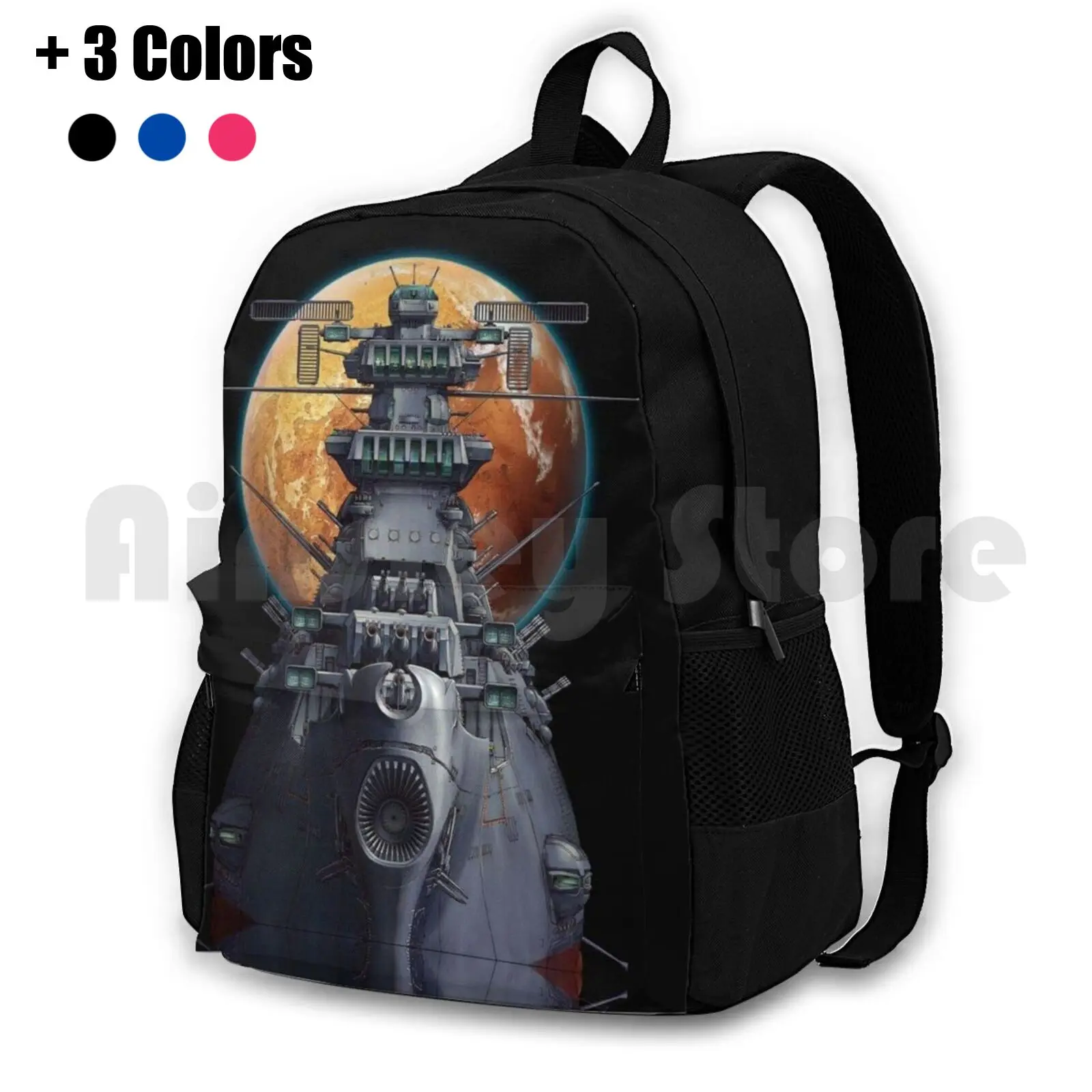 Art Space Battleship Yamato Outdoor Hiking Backpack Waterproof Camping Battleship Yamato Anime Planet Planets Old Retro Espacio