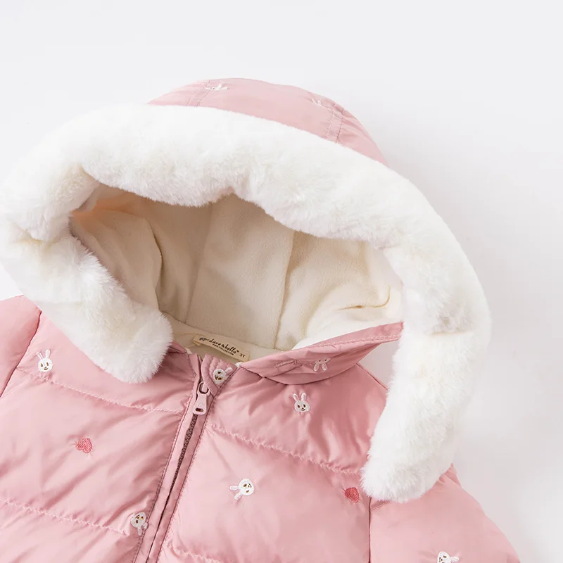 DBM15984 dave bella winter baby girls fashion cartoon fur hooded down coat children 90% white duck down padded kids jacket