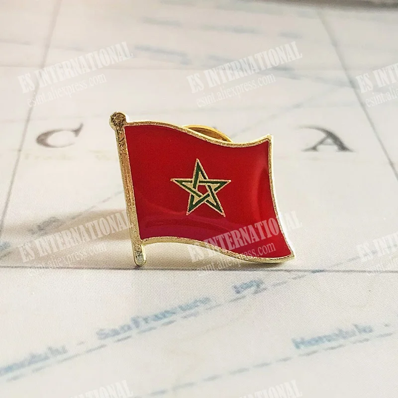 Morocco National Flag Lapel Pins Crystal Epoxy Metal Enamel Badge Paint Brooch Souvenir Suit  Personality  Commemorative Gifts