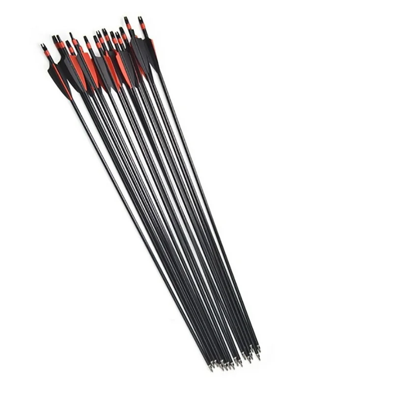 31.5inch Archery Fiberglass Arrow 100 Grain Arrowhead Steel Target Arrow Point Head Black and Red Vanes Feather For Recurve Bow