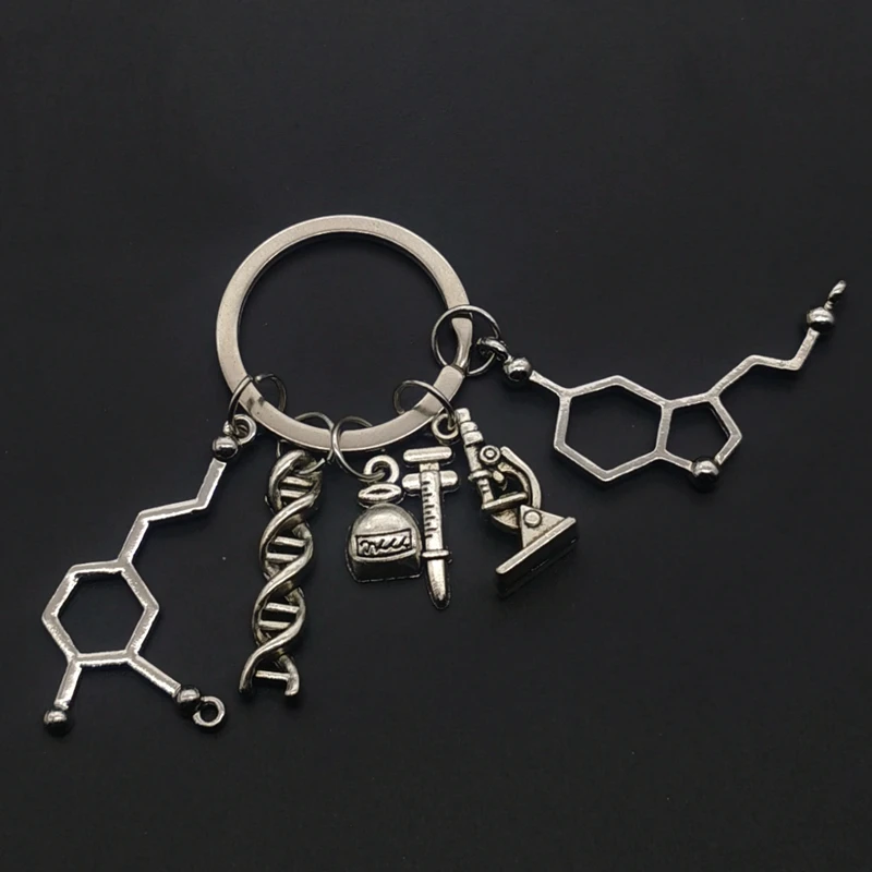 1Pcs Doctor Molecular DNA Microscope Keychain Science Microscope Equipment Keyring For Medicine School Gift Jewelry