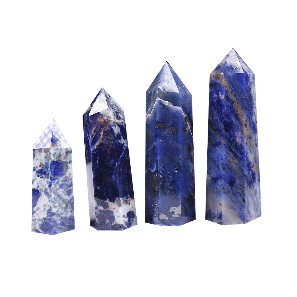 1pc Polished Natural Crystal Stone Point Sodalite Healing Reiki Obelisk Blue Quartz Wand Tower Ornament for Home Decoration Gift