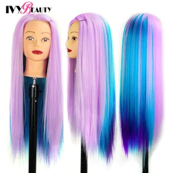 Hairdressing Doll Mannequin Head With Long Synthetic Fiber Hair 70Cm For Hairstyles Colorful Brading Dummy Doll Training Head