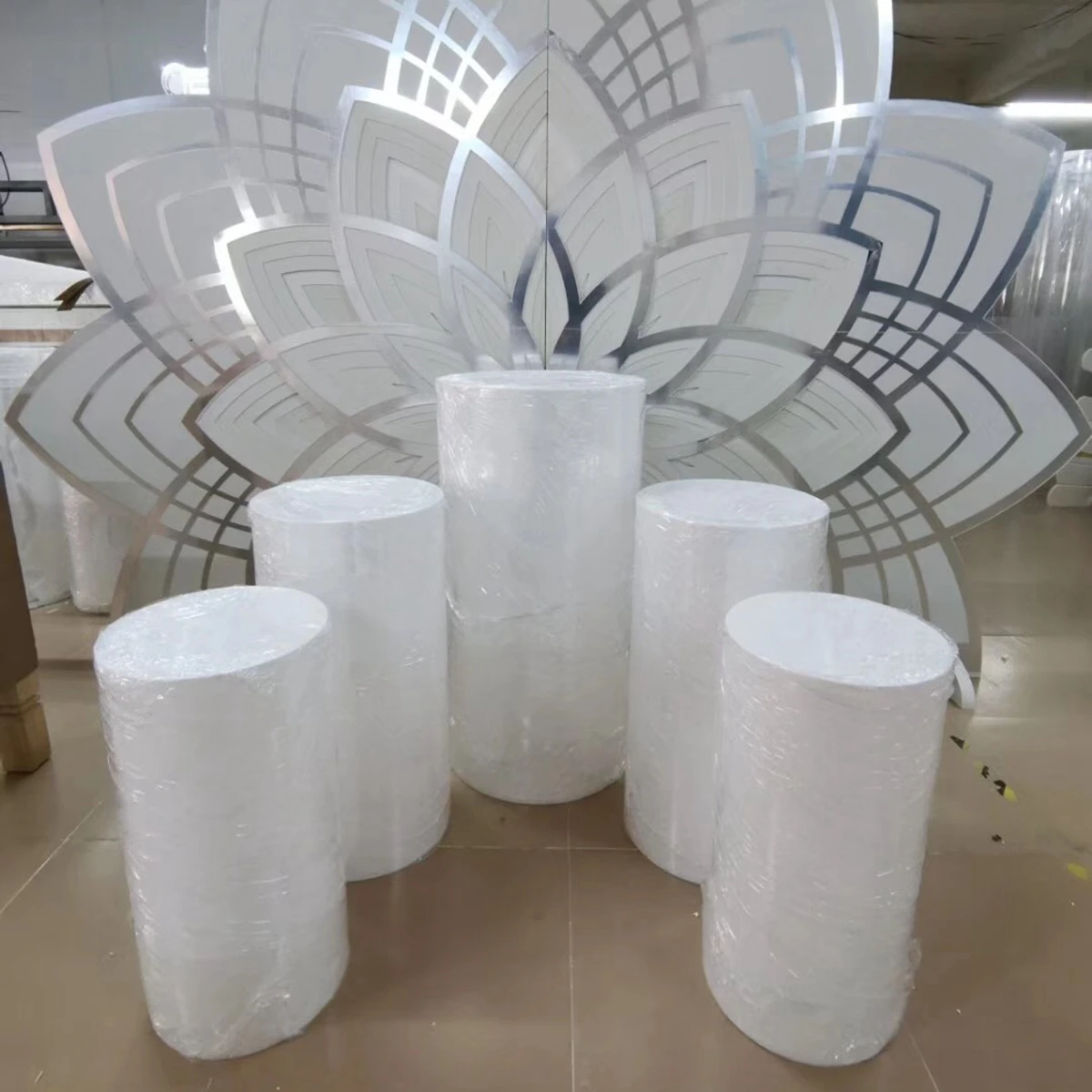 5pcs/set)Wedding Events Decorative Cake Round Cylinder Pedestals clear  Acrylic mental Plinths decor AB1144