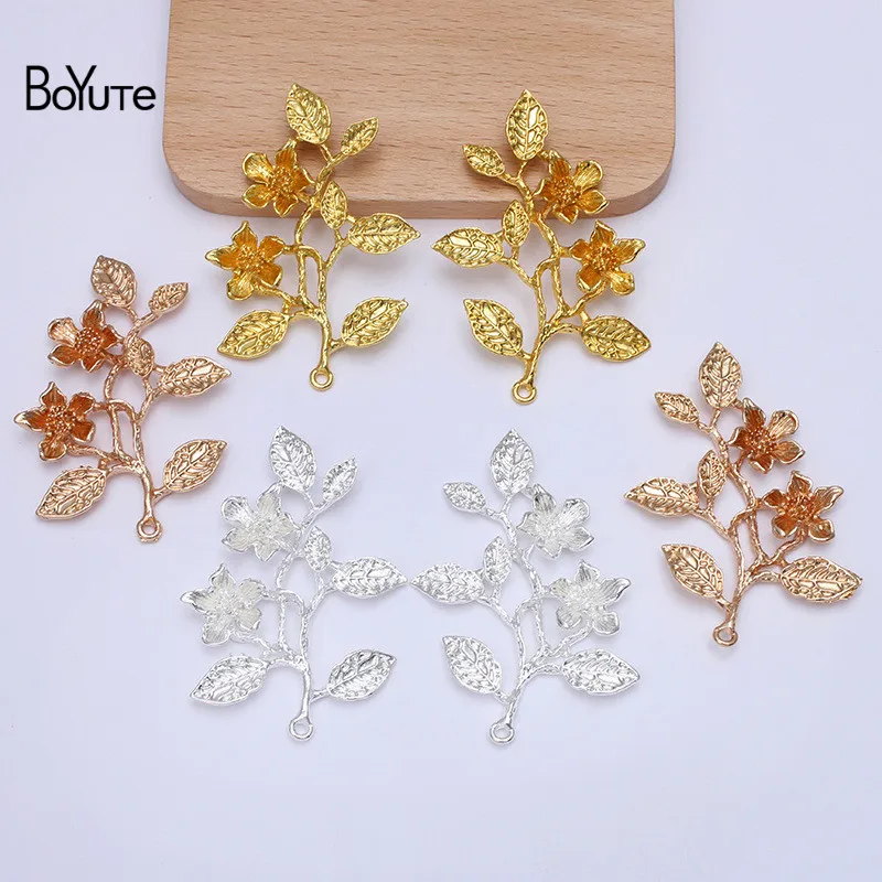 BoYuTe (10 Pairs/Lot) 50*70MM Metal Alloy Flower Branch Pendant Charms Materials Diy Handmade Jewelry Findings Components