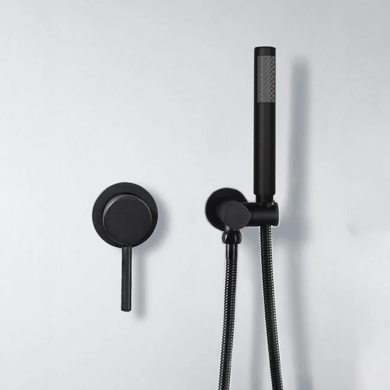 Matte Black Shower Faucet Set Concealed Wall Mounted Embedded Bathroom Shower Mixer Vlave Hand Held Shower Head Brushed Gold