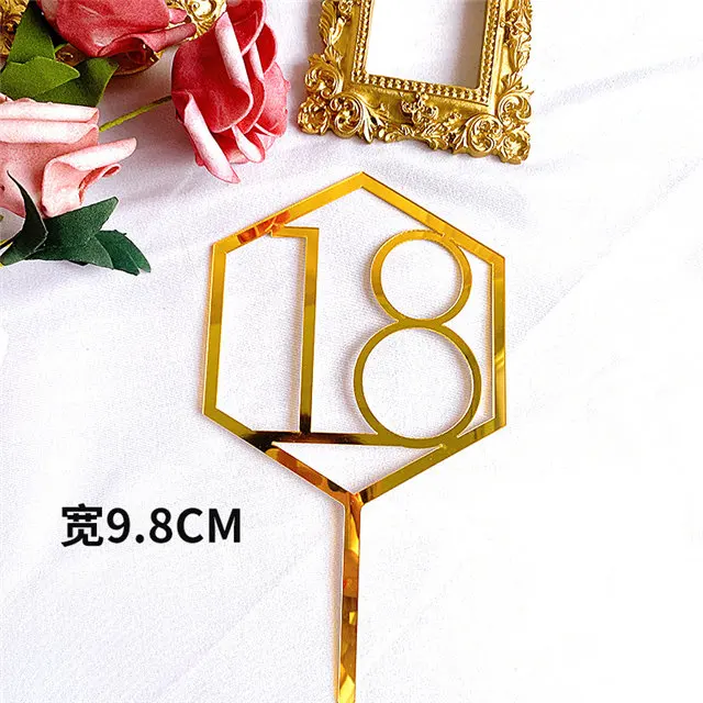 Neue 10/18/20 Zahl Alles Gute zum Geburtstag Kuchen Topper Gold Geburtstag Party Acryl Cupcake Topper Hochzeitstag Dessert Dekoration – Detail 23