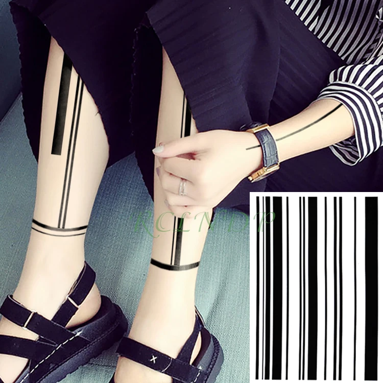 Waterproof Temporary Tattoo Sticker stripe Bar code streak line Fake Tatto Flash Tatoo leg Abdomen Arm tatouage for Men Women